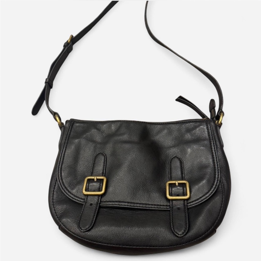Frye Black Leather Crossbody Bag with Gold Buckles - Picture 2 of 12